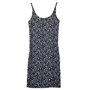 Old Navy XS Blue Floral Ribbed Stretchy Tank Dress Summer Beach